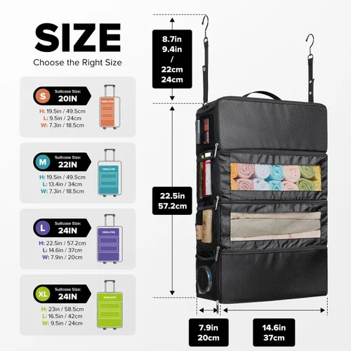 Vista 2 de Organizador de maleta, organizador de equipaje de viaje, estantes colgantes, cubo de embalajeorganizador de viaje portátil plegable para equipaje