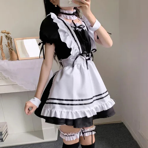 Vista 3 de Disfraz de sirvienta japonesa de anime para cosplay, disfraz de sirvienta japonesa