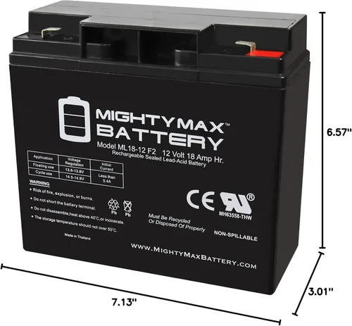 Vista 8 de Mighty Max Battery ML18-12F2-12 voltios 18 AH, terminal F2, batería recargable SLA AGM