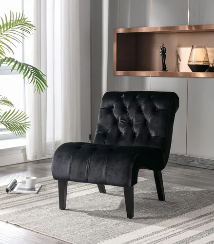 Vista 20 de Comfy Silla Decorativa de Terciopelo, Silla Auxiliar Tapizada sin Brazos para Sala de Estar, Tumbona Pequeña Moderna con Respaldo Acolchado y Diseño