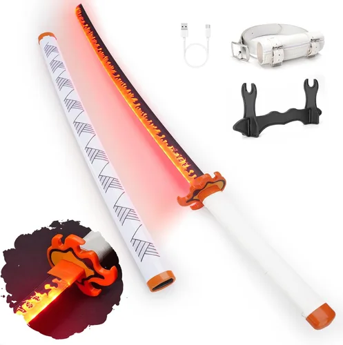 Vista 12 de Zisu Espada Katana LED brillante de anime para cosplay, espada iluminada recargable de 40 pulgadas con soporte y cinturón