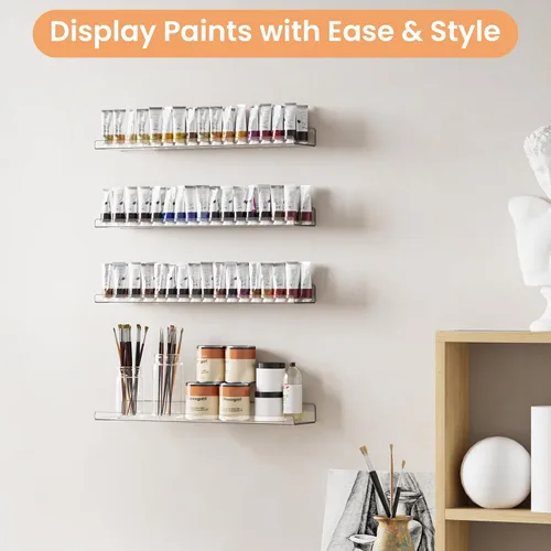 Vista 5 de upsimples Paquete de 2 estantes acrílicos de 23.6 x 5.5 pulgadas para almacenamiento en la pared, estantes flotantes de libros para niños