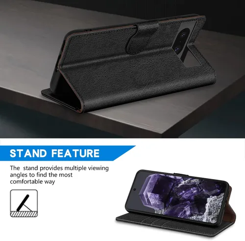 Vista 5 de ZZXX Funda tipo cartera para Google Pixel 8 con bloqueo RFID, ranura para tarjetas, función atril, cierre magnético, funda protectora de cuero