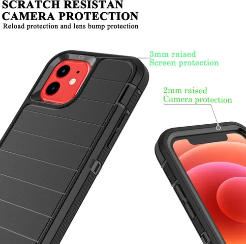 Vista 4 de YmhxcY Funda para iPhone 12/iPhone 12 Pro [2 Protectores de Pantalla de Vidrio Templado] Cubierta Duradera de 3 Capas A Prueba de Caídas/Funda
