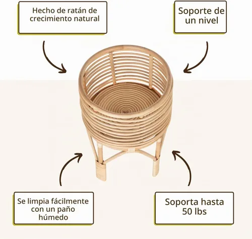 Vista 5 de KOUBOO Soporte para plantas de interior de ratán, pequeño, maceta natural