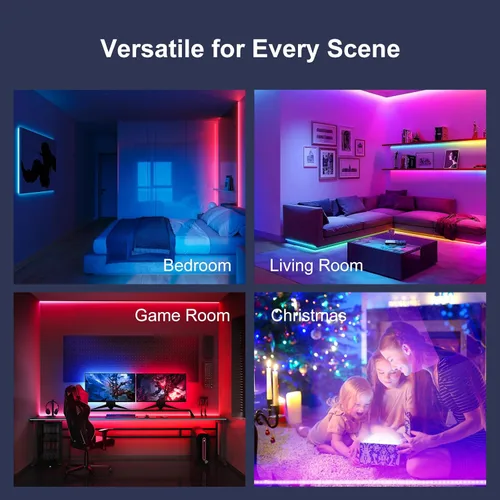 Vista 8 de Luces LED de 100 pies para dormitorio, luces LED RGB Bluetooth sincronizadas con música, aplicación inteligente y control remoto, tiras de luz LED