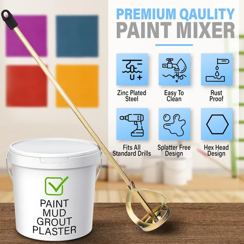 Vista 4 de Mezclador de pintura para taladro, cubo de 1 a 5 galones, agitador de pintura para taladro, chapado en zinc, libre de óxido y fácil de limpiar, se