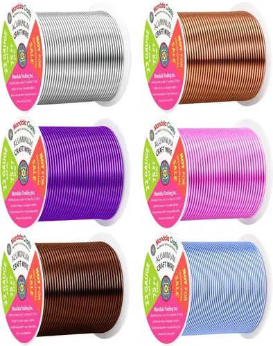Vista 281 de Mandala Crafts - Alambre de aluminio anodizado de calibre 22 para hacer joyas - 137.2 m de alambre flexible surtido y coloreado - Doble para bonsái