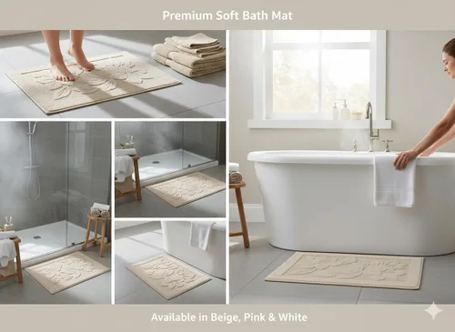 Vista 8 de Tapete de baño – Tapete de baño – Tapetes de ducha lavables – Toallas para el suelo del fregadero, tapetes de baño 100% algodón turco (1, gris)