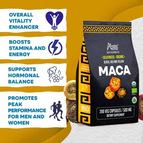 Vista 4 de Cápsulas de maca negra, roja y amarilla premium l 3000 mg que sirven para mayores niveles de energía y rendimiento físico l Potente antioxidante