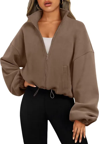 Vista 19 de AUTOMET Chaquetas de forro polar con cremallera para mujer, sudaderas Verde Armada (ArmyGreen)