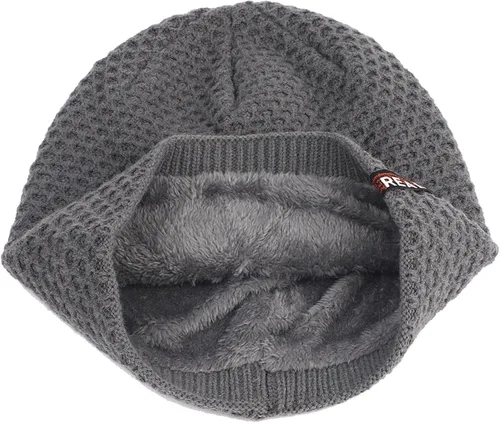 Vista 4 de Napoo Gorro de punto cálido con forro grueso para hombre, gorro de invierno unisex, gorro de confinamiento cálido y frío