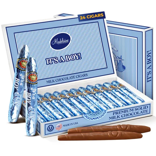 Vista 10 de Madelaine - Cigarros de chocolate con leche de alta calidad, caja de regalo para baby shower, envueltos individualmente en papel de aluminio