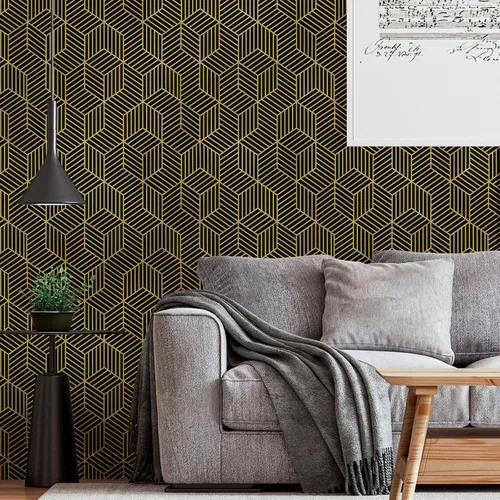 Vista 6 de WENMER Papel tapiz hexagonal geométrico de 17.7 x 118 pulgadas, para despegar y pegar, papel de contacto geométrico extraíble negro y dorado