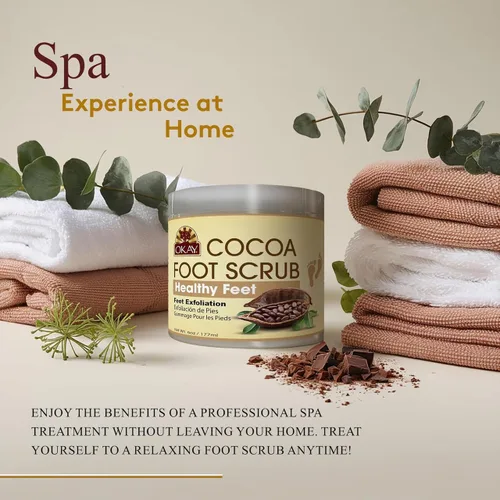 Vista 5 de OKAY Exfoliante para pies de manteca de cacao natural, 6 onzas