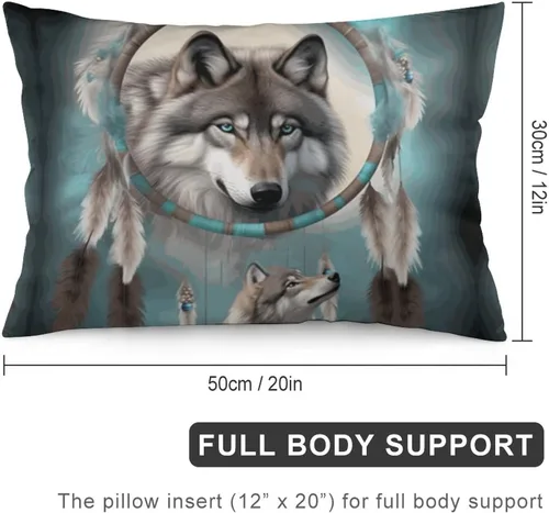 Vista 2 de Wolf Dream Catcher - Juego de 1 funda de almohada rectangular decorativa de 12 x 20 pulgadas, fundas de cojín oblongas para decoración al aire libre