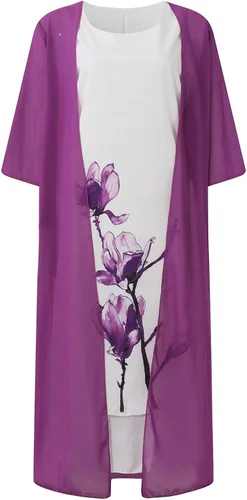 Vista 2 de Moda para mujer 2023, conjunto de dos piezas con estampado casual de moda y cuello redondo y longitud media