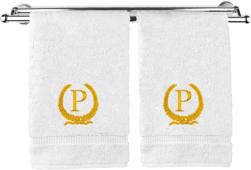 Vista 106 de Toalla de mano con monograma, regalo personalizado, 16 x 30 pulgadas, letra blanca bordada con diseño de corona en toalla negra, extra absorbente