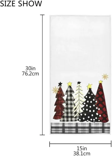Vista 3 de Wamika Toalla de baño de mano con árbol de Navidad de invierno, color negro y blanco, búfalo a cuadros, toalla para grifo de cocina, baño, muñeco