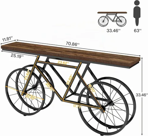 Vista 2 de Tribesigns Mesa consola extra larga, mesa de sofá estrecha de 70.9 pulgadas detrás del sofá con base de metal para bicicleta, mesa de entrada
