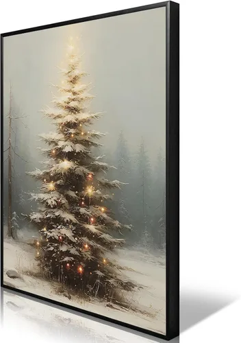 Vista 13 de Huabsad Arte de pared vintage de Navidad, regalos retro para niños, niñas lindas abrazando ciervos, impresiones estéticas de imágenes rústicas