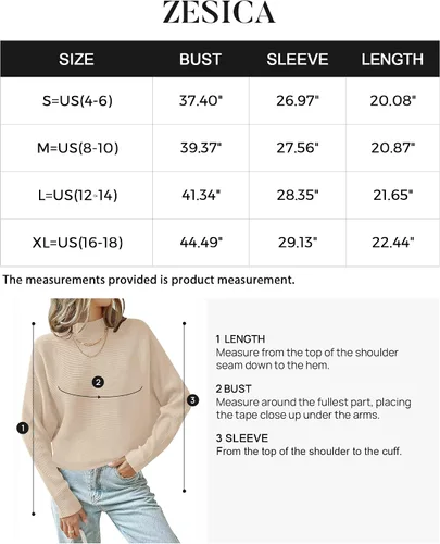 Vista 5 de ZESICA Women's 2023 Fall Turtleneck Batwing Long Sleeve Ribbed Knit Casual Soft Pullover Sweater Jumper Top