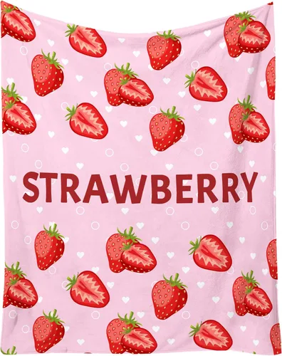 Vista 11 de Manta de fresa, 30 x 40 pulgadas, bonita manta de frutas para mujeres y niñas, suave y acogedora, mantas de franela para sofá, cama