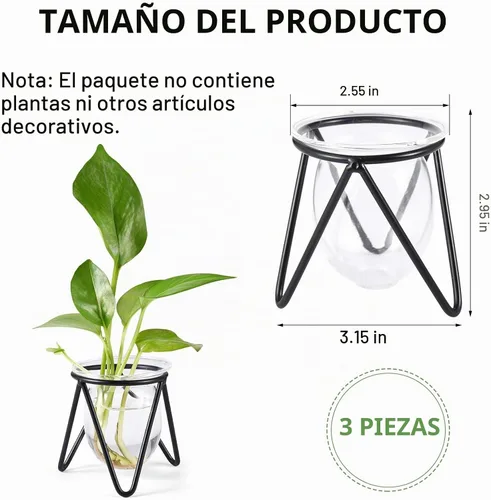 Vista 2 de Jspupifip Terrario de plantas de vidrio de 3 piezas con soporte de metal