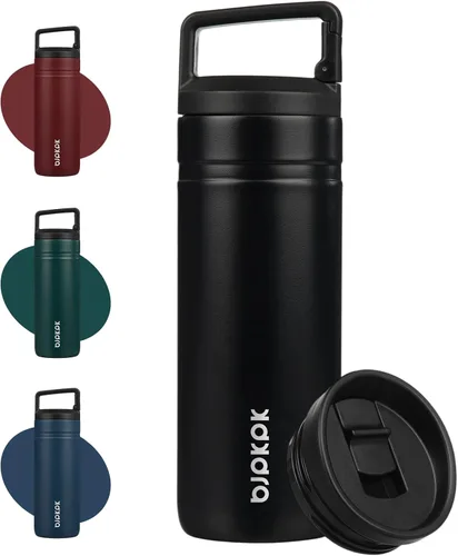 Vista 13 de BJPKPK - Botella de agua aislada con 2 tapas, vaso/taza de viaje de acero inoxidable de 20 onzas con aislamiento al vacío de doble pared, taza