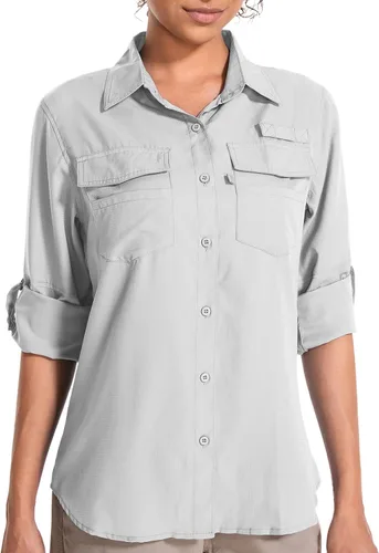 Vista 11 de Camisas Safari de manga larga con protección solar UV UPF 50 para mujer 6 Rosa