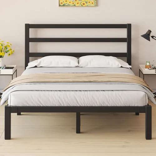 Vista 10 de LOEWAY - Marco de cama de metal resistente de 12 pulgadas con cabecero, listones de acero fuertes, almacenamiento debajo de la cama, no necesita