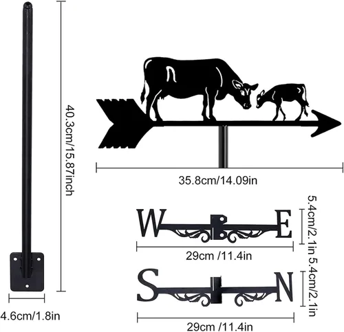 Vista 5 de Paleta meteorológica con animales, silueta de metal, adorno de techo para valla de jardín, cobertizo, escena de granja al aire libre, patio