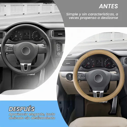 Vista 3 de Funda de cuero para volante de 15 pulgadas, transpirable, antideslizante, funda protectora para volante, elástica, suave, cómoda, universal