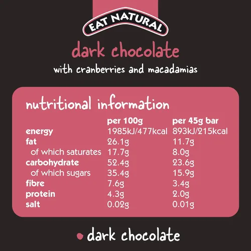 Vista 6 de Eat Natural - Barra de Frutas y Nueces - Chocolate Negro con Arándanos y Macadamias - 1.59 oz
