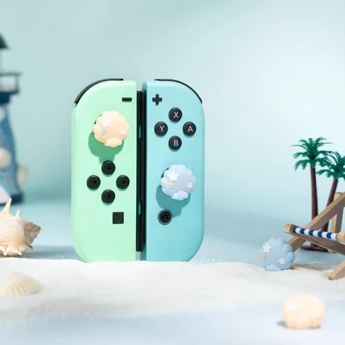 Vista 5 de GeekShare Bonitas tapas de silicona Joycon con agarre para pulgar, funda de joystick compatible con Nintendo Switch OLED Switch Lite, 4