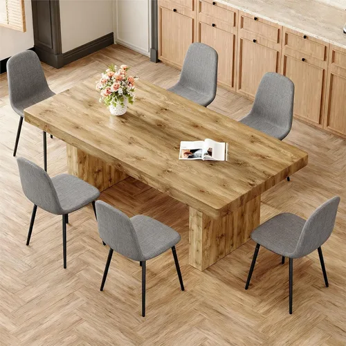Vista 60 de gopop Mesa de comedor de mármol de 63 pulgadas, tablero de mesa de comedor MDF con patrón de mármol y base para cocina y comedor.