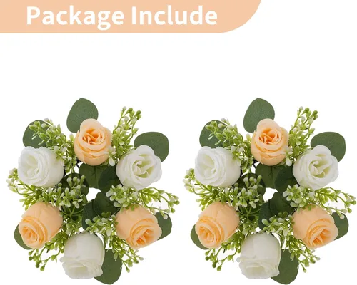 Vista 6 de NUPTIO Pequeños anillos de flores para centros de mesa: corona de velas blancas y champán de 9.05 pulgadas para decoración de mesa de Navidad