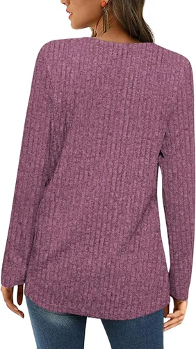 Vista 3 de BZB Suéteres para mujer Otoño 2023 Ligero Manga Larga Cuello Cuadrado Túnica Tops