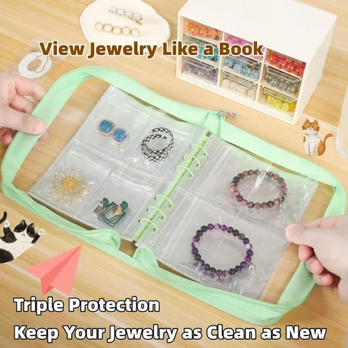 Vista 2 de AVELIO Organizador de almacenamiento de pulseras, estuche organizador de aretes de viaje, bolsa organizadora de joyas transparente para accesorios