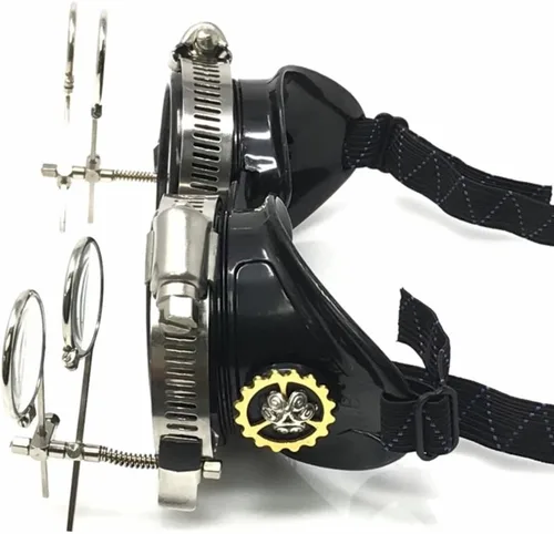 Vista 7 de Steampunk - Gafas victorianas con doble clip en la lupa, Negro -, L