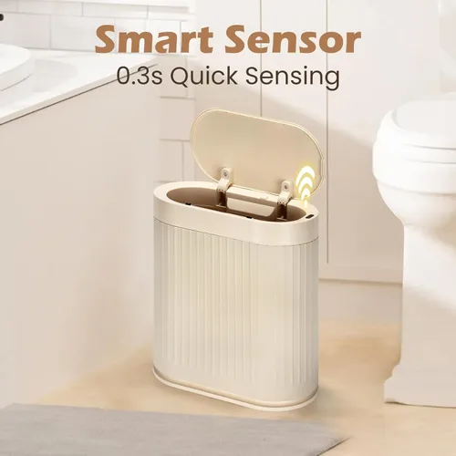 Vista 4 de SYNCVIBE Basurero de baño con tapa, cubo de basura automático con sensor de 2 galones, cubo de basura inteligente de 7.5 litros, sensor