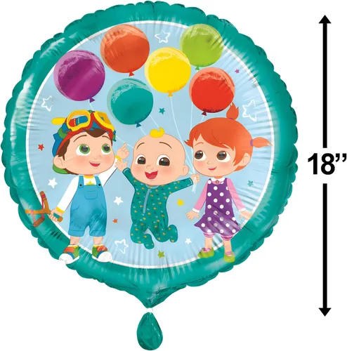 Vista 4 de Cocomelon - Globo redondo de aluminio, 18 pulgadas (1 unidad), globo colorido fácil de inflar, suministros de fiesta ideales para fiestas temáticas