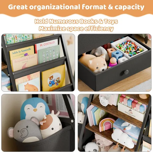 Vista 3 de HAVLOTII Estantería para niños y almacenamiento de juguetes, estante para libros para habitaciones de niños, estantería para bebés para guardería