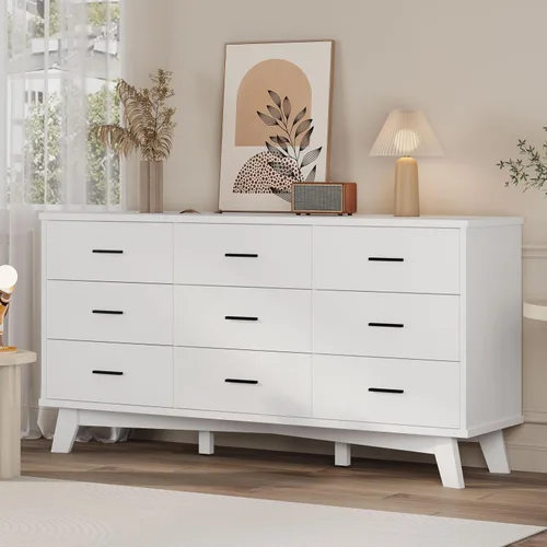 Vista 9 de Xixini Cómoda para dormitorio, cómoda moderna de 6 cajones con base resistente en forma de X, organizador de almacenamiento de ropa doble de madera