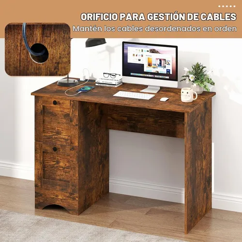 Vista 7 de GIANTEX - Escritorio para computadora con 2 cajones, escritorio de madera para oficina en casa de 43 pulgadas con estación de carga, escritorio