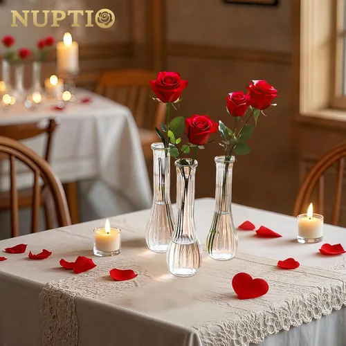 Vista 5 de NUPTIO Glass Bud Vases Centerpiece Bulk, 8.5" Tall, Clear, Set of 3