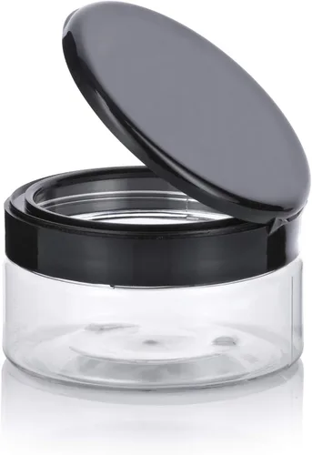 Vista 4 de Tarro de perfil bajo recargable de plástico PET transparente de 8 onzas con tapa superior abatible (paquete de 12)