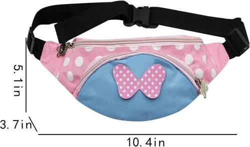 Vista 6 de Riñonera para niños, con lindo diseño de lunares y lazo, mini bolsa cruzada para niñas y niños pequeños para viajes deportivos, Rosado, Casual