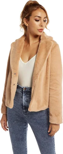 Vista 4 de Chaqueta de piel sintética para mujer, primavera, otoño, manga larga, suave, cómoda, abrigos para exteriores