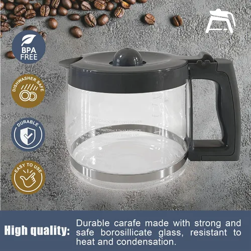 Vista 2 de Jarra de repuesto para cafetera compatible con Kenmore 100.40707310, mango y tapa grises